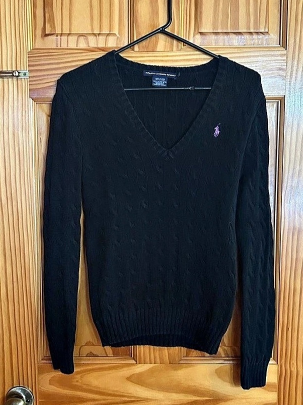 Polo Ralph Lauren Cable Knit V-Neck Cotton Sweater - Size Medium